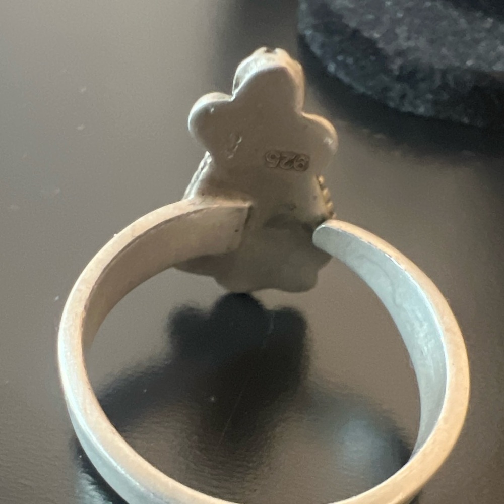 Matte Silver Black Opal Adjustable Ring - image 2